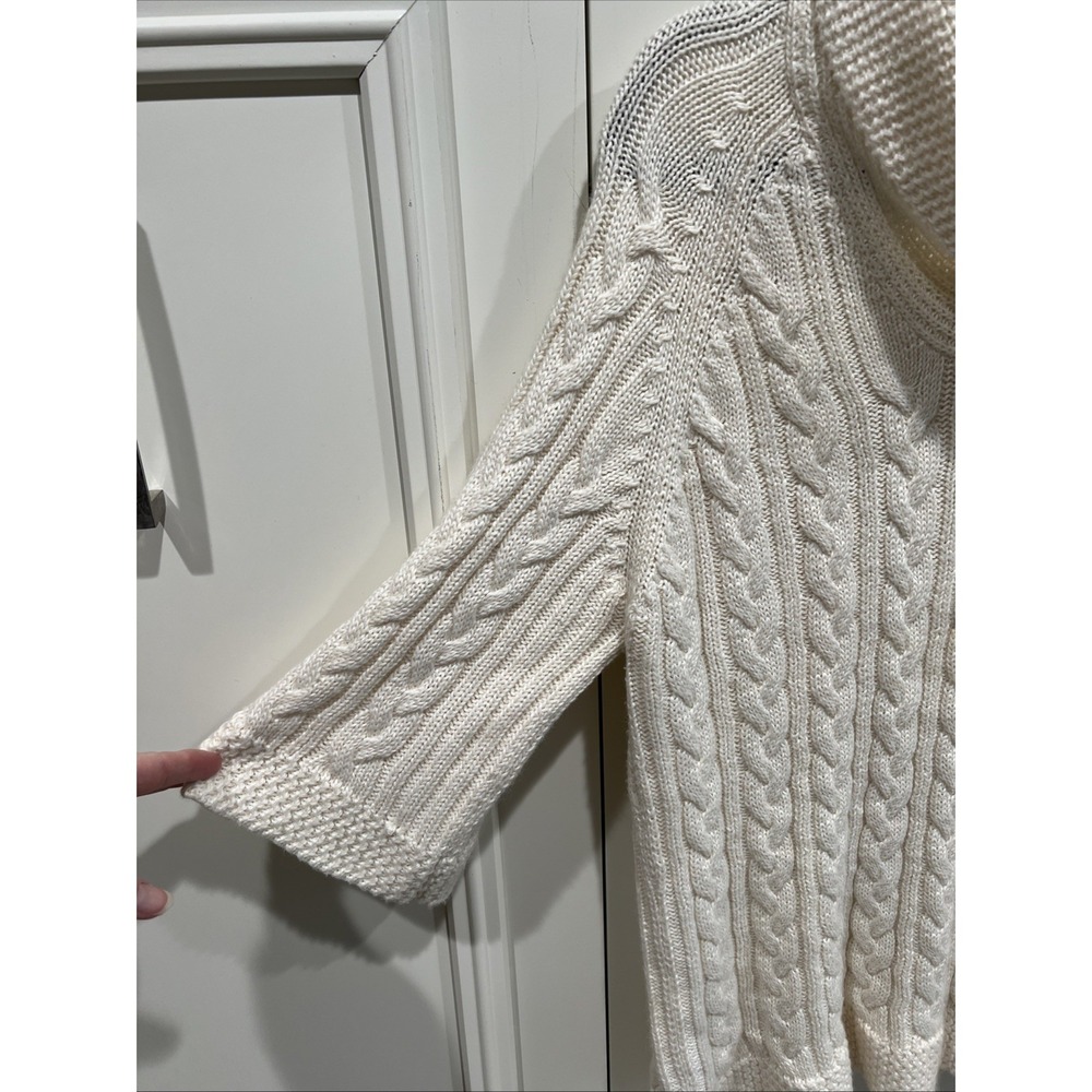 Coldwater Creek Women's Chunky Cable Knit Sweater Ivory Cowl‎ Neck Classic - Picture 2 of 7